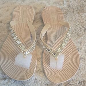 Lauren Lorraine Beige Rhinestone Sandals